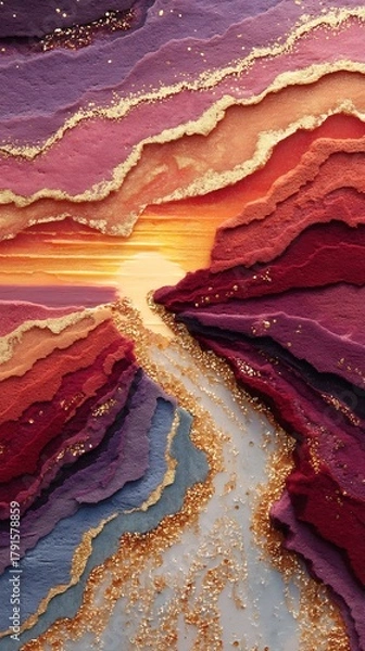 Obraz Abstract landscape with golden accents and warm colors creating a serene atmosphere