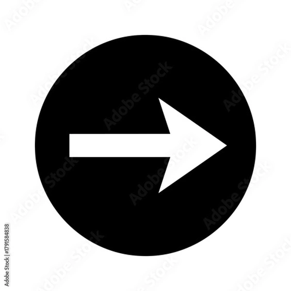 Obraz White arrow pointing right inside a black circle, representing direction, movement, and forward progress