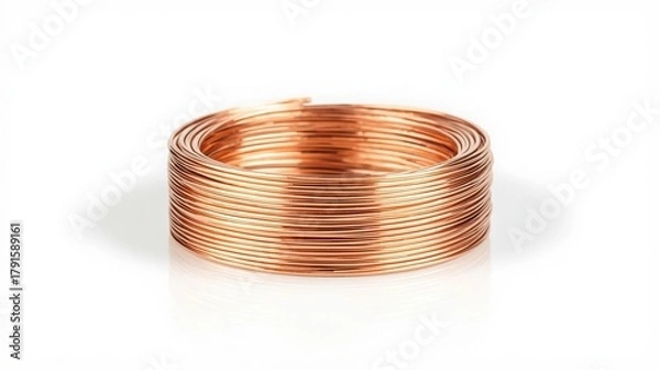 Obraz A coil of copper wire on a plain white background view