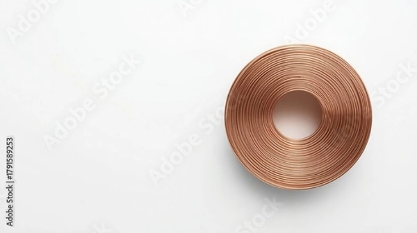 Obraz Aerial view of a copper coil on a white background space