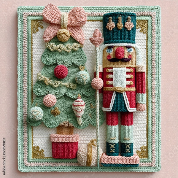 Obraz Crocheted Nutcracker and Christmas Tree Embroidery Art
