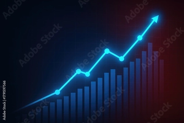 Fototapeta Growing business chart showing upward trend with bar graph and arrow