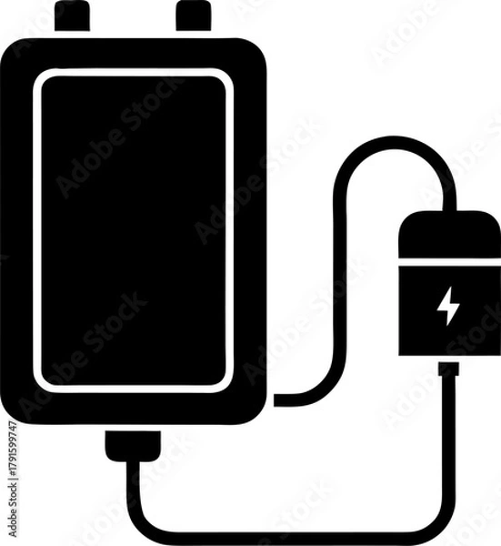 Obraz Power bank icon stroke vector icon simple black style, illustration.