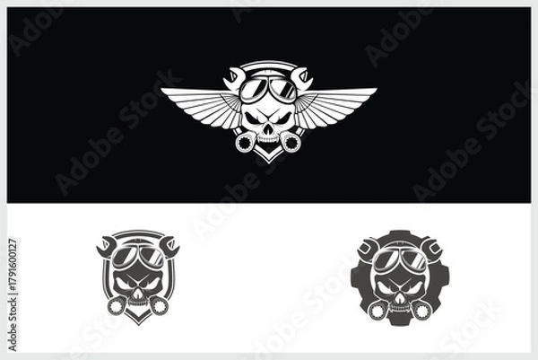 Obraz Amazing skull head with wrench vector image template