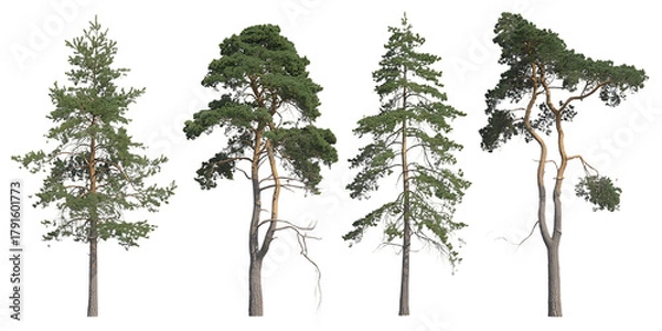 Fototapeta Set of Pinus tabuliformis and Pinus muricata frontal isolated png on a transparent background perfectly cutout