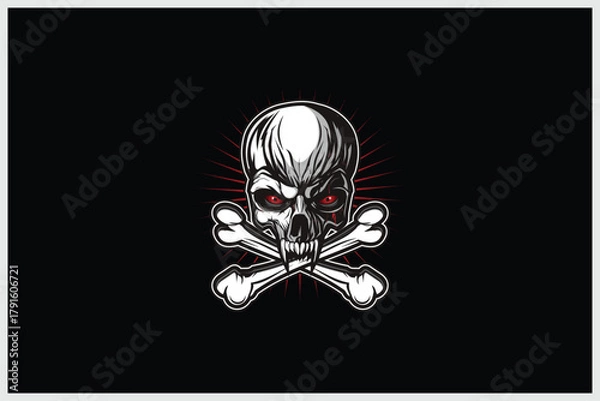 Obraz Amazing skull head with cross bone vector image template