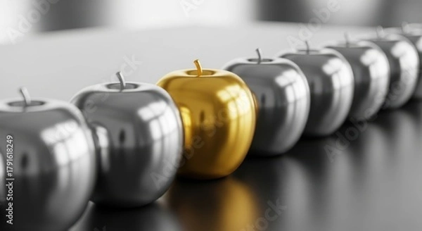 Obraz Golden apple amidst silver peers represents distinctiveness and superior quality concept