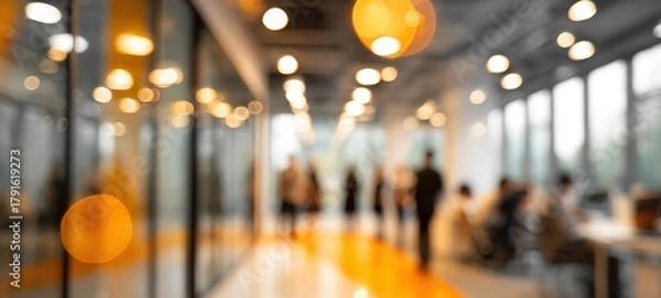 Fototapeta Business office with blurred people. Abstract light bokeh at office interior background for design. High quality