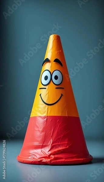 Fototapeta Funny, wonky school cone, slightly squashed, represents a less than perfect first day,  funny,  first day
