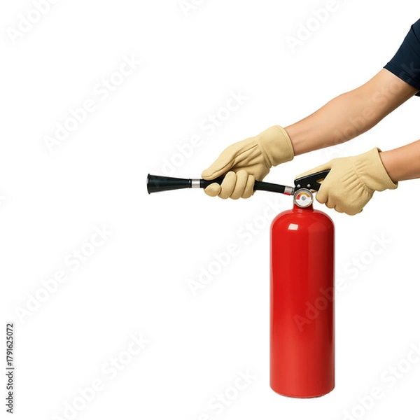 Obraz Fire Extinguisher Operation with Safety Gloves