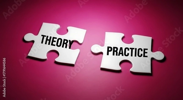 Fototapeta Theory and practice concept with puzzle pieces on a pink background