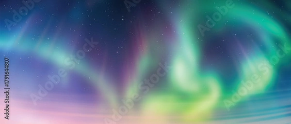 Fototapeta Polar lights, aurora borealis, starry sky, northern landscapes, vector illustration