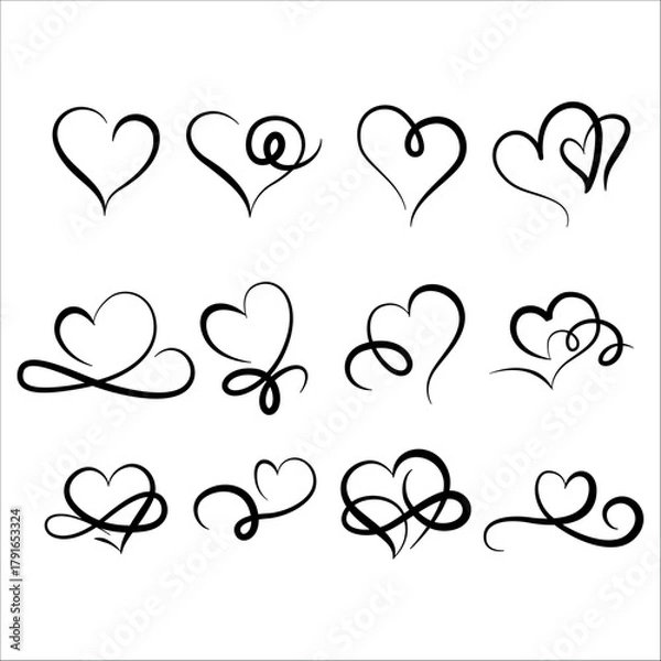 Obraz elegant heart line art collation minimal romantic calligraphy design set   