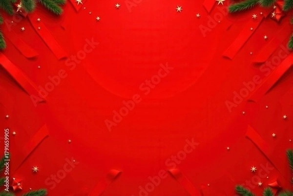 Fototapeta Festive Christmas background with generous copyspace and holiday decorative elements
