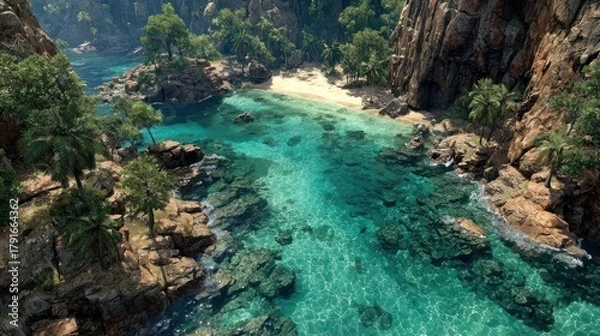 Obraz Turquoise cove nestled in rocky cliffs