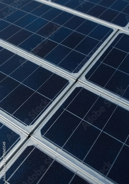 Fototapeta A close-up view of a crystalline photovoltaic solar panel array capturing sunlight, highlighting renewable electricity generation technology ,installation ,innovation ,energy