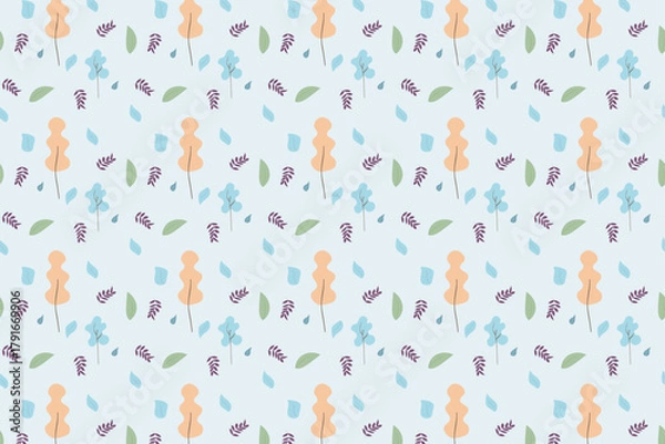 Fototapeta Pastel Seamless Botanical Pattern with Abstract Leaves and Trees