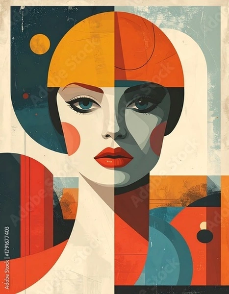Obraz Modern abstract portrait of a woman's face, geometric, bold, colorful