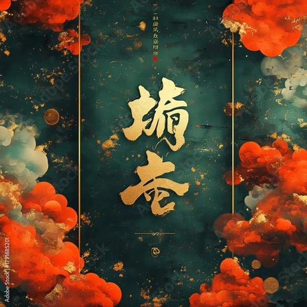 Fototapeta Captivating abstract art with gold accents studio digital artwork vibrant colors close-up aesthetic appeal