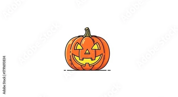 Fototapeta A small jack-o’-lantern with a happy face, minimal style, on clean surface