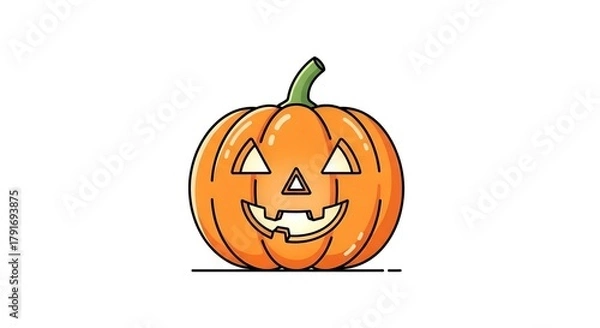 Fototapeta A small jack-o’-lantern with a happy face, minimal style, on white surface