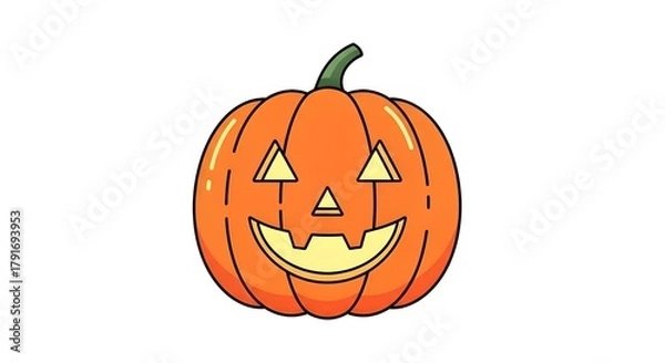 Fototapeta A small jack-o’-lantern with a happy face, minimal style, on white background