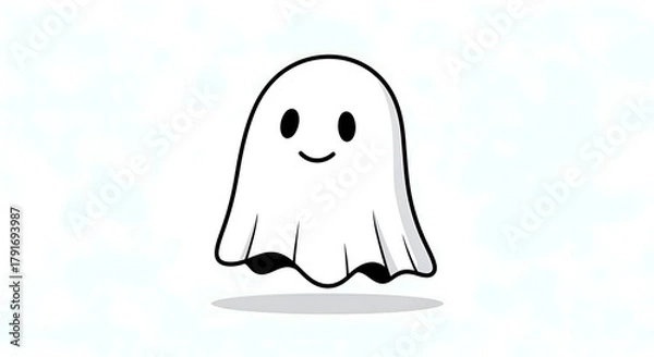 Fototapeta Illustration of a cute ghost, minimal and centered on white background