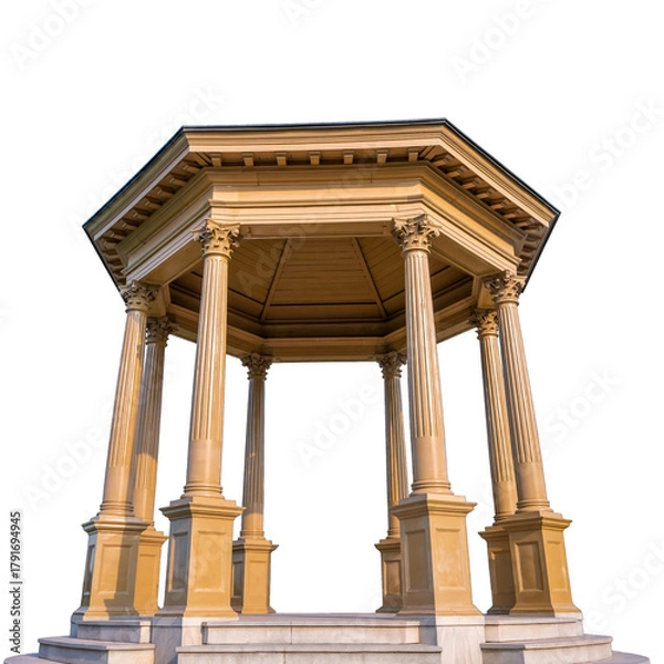 Obraz Classic Stone Gazebo with Ornate Columns and Detailed Architecture on Transparent Background