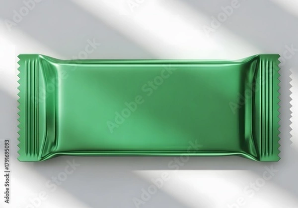 Fototapeta A blank green candy bar wrapper, , perfect for product mockups and branding, with ample space for text and logos