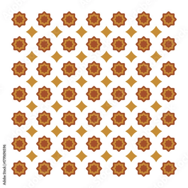 Obraz Seamless Geometric Pattern with Floral Star Motifs in Brown and Mustard Colors