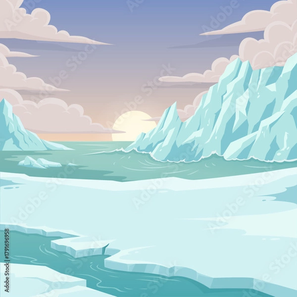Obraz Scene Arctic iceberg sun sky view background illustration