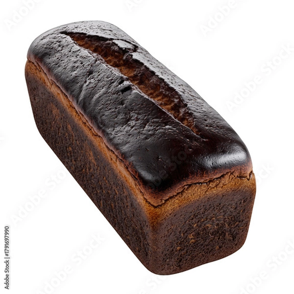 Fototapeta Dark Rye Bread Loaf Isolated on Black Background with Visible Texture and Crust Detail
