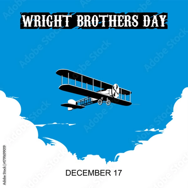 Obraz Illustration celebrating Wright Brothers Day on December 17, featuring their historic first airplane in flight.