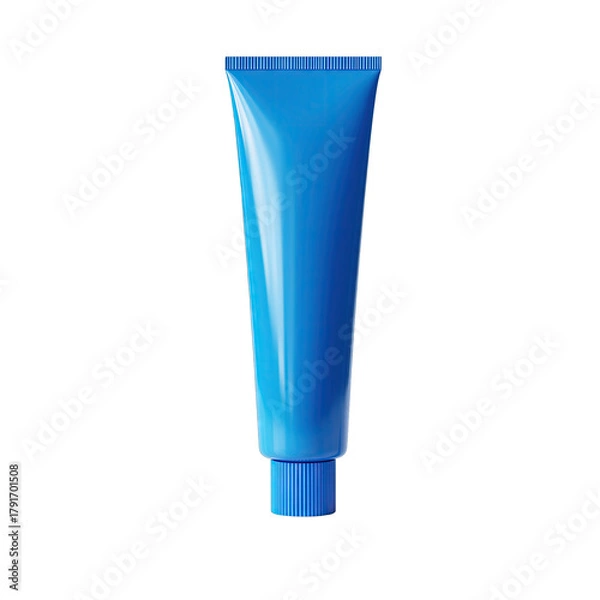 Fototapeta Glossy Blue Plastic Squeeze Tube With Ridged Cap Isolated On A Black Background With Studio Lighting