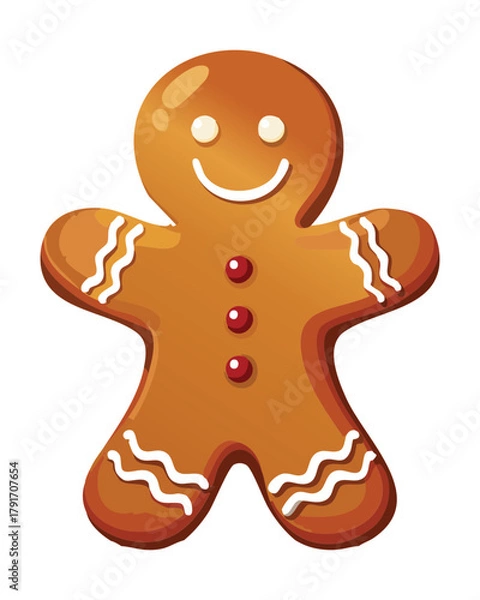 Obraz Cheerful gingerbread man cookie with a warm friendly smile and simple white icing lines a charming baked sweet for the holidays - Vector Illustration