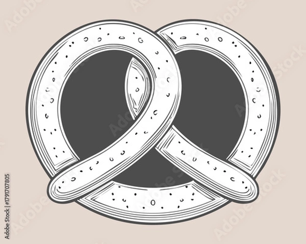 Obraz Traditional soft baked pretzel with salt or sugar toppings in a black and white outline style for a classic confectionery design - Vector Illustration