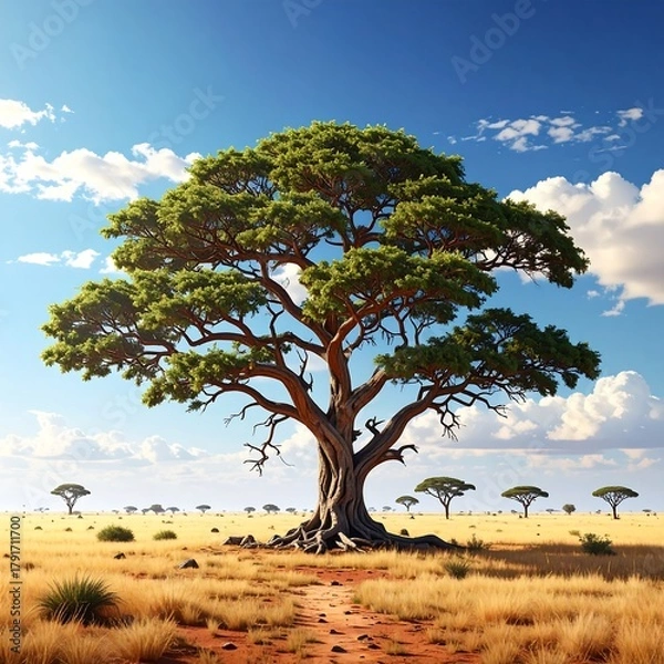 Obraz Lush tree in a sun-drenched savanna