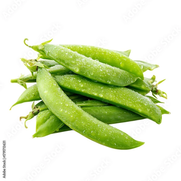 Fototapeta Fresh green snap peas with water drops isolated on transparent background