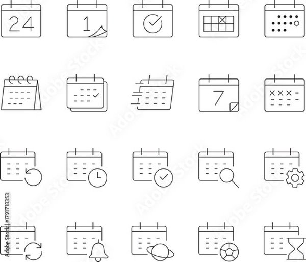 Fototapeta Calendar Line Icons Editable Stroke - Schedule, Event, Date, Time, Reminder, Planner Vector Set