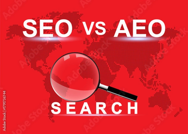 Obraz Competition to increase website visibility and search rankings. Search Engine Optimization vs Answer Engine Optimization Concept.