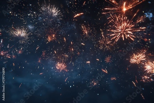 Obraz Spectacular Fireworks Display Against Dark Blue Sky During Night Celebrations