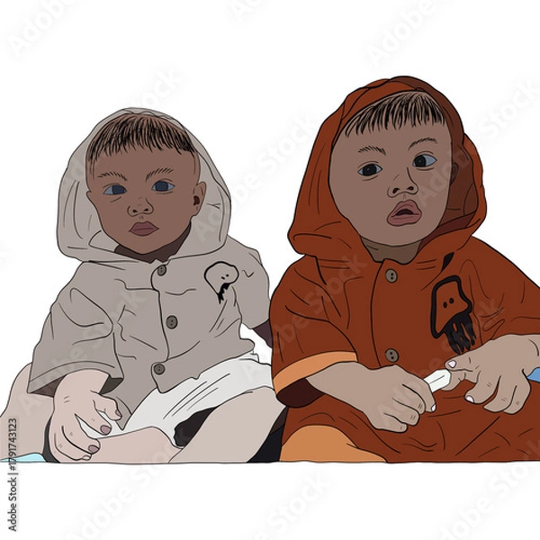 Obraz Baby twins illustration
