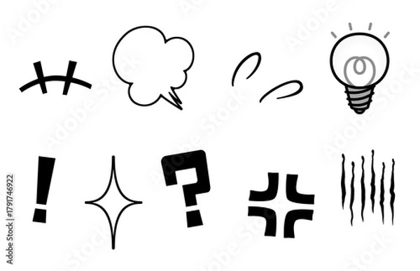 Obraz 漫画のリアクションマーク素材セット。