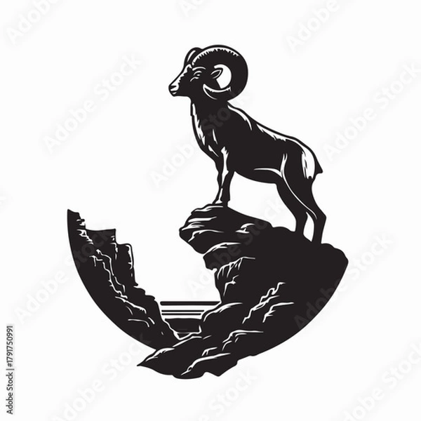 Obraz Wild Mountain Goat Standing Proud Silhouette Vector on white background