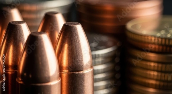 Obraz Brass Bullet and Stacked Coins