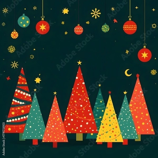 Obraz Colourful christmas tree and happy new year pattern
