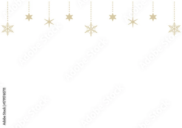 Obraz 雪の結晶と星をあしらった吊り下げフレーム/シャンパンゴールドのシンプルな飾り