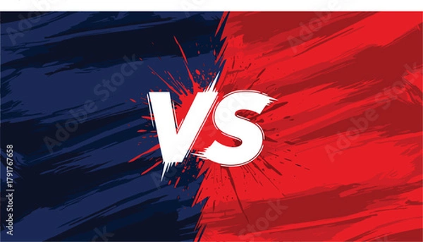 Fototapeta Illustration of versus screen with blue and red grunge background, a dynamic visual for sports, gaming, or competitionthemed projects, creating a sense of rivalry