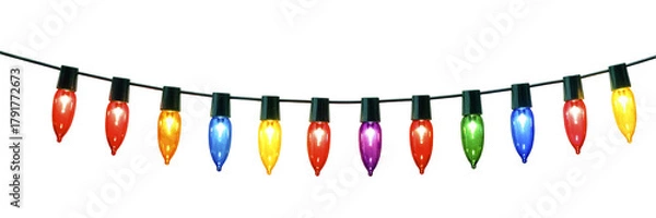 Fototapeta Colorful Christmas lights isolated on transparent background