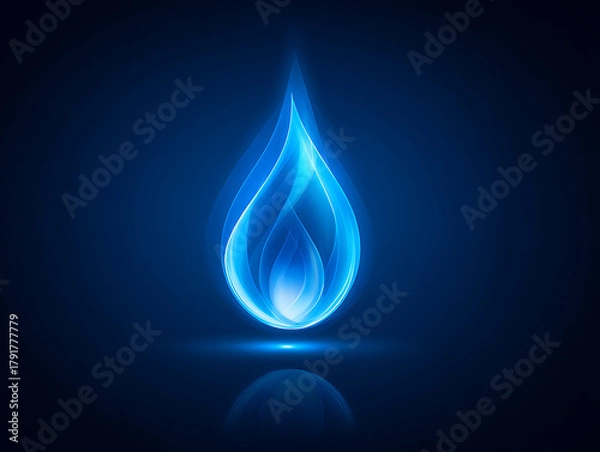 Fototapeta Modern flat vector of blue flame with dark and light blue color palette, simple solid background, high quality cartoon design, minimal illustration symbolizing heat, burn, and energy concepts